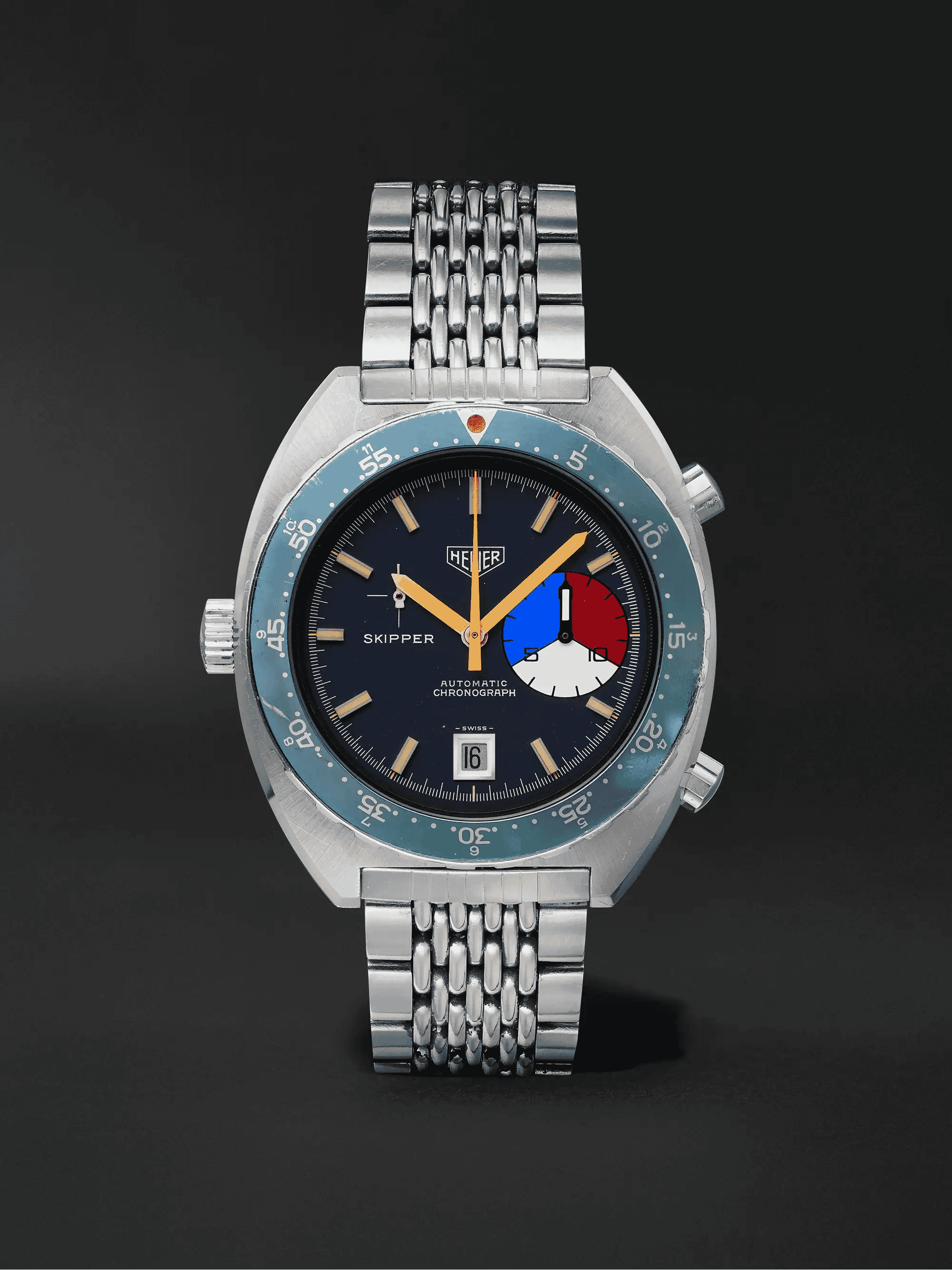 WATCH BROTHERS LONDON Vintage: 1970 Heuer Skipper Automatic Chronograph 42mm Steel Watch, Ref. No. 15640
