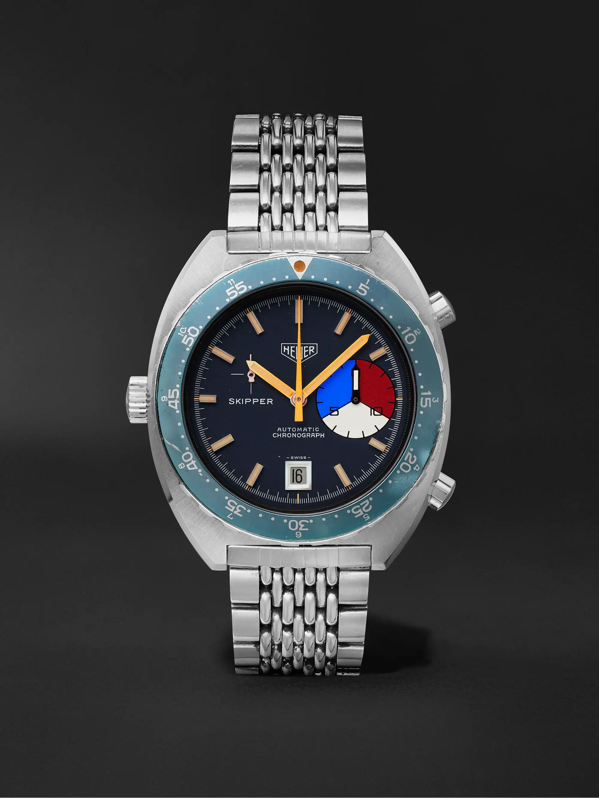 WATCH BROTHERS LONDON Vintage: 1970 Heuer Skipper Automatic Chronograph 42mm Steel Watch, Ref. No. 15640