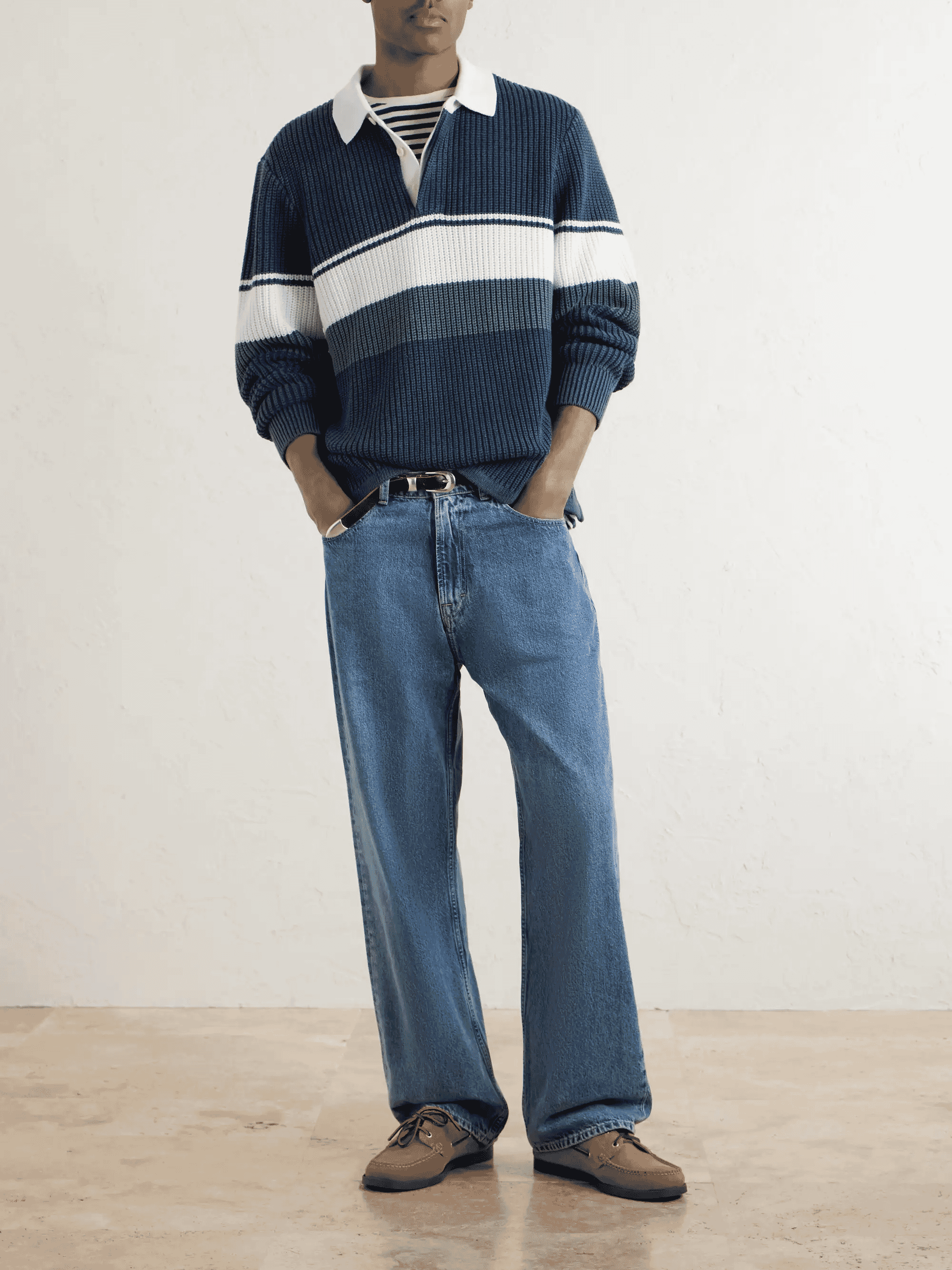 AIMÉ LEON DORE: Knitted Cotton Rugby Polo Sweater