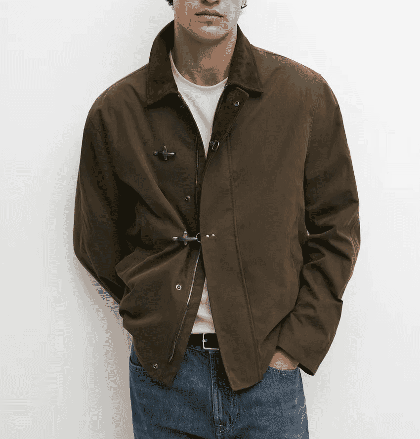 Massimo Dutti: Jacket with leather collar detail