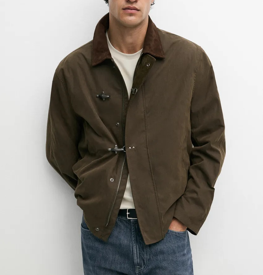Massimo Dutti: Jacket with leather collar detail