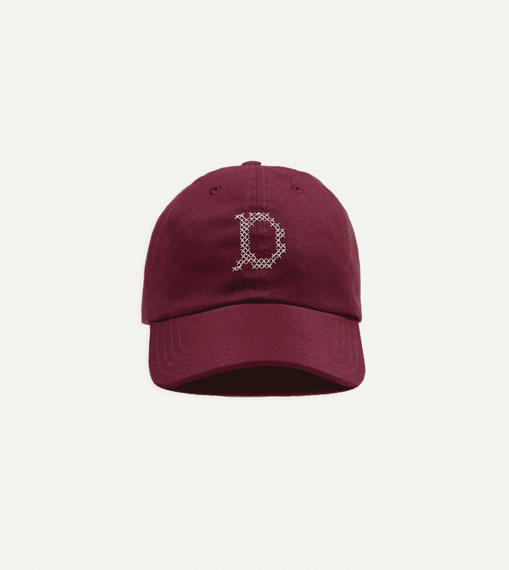 Drake's: Burgundy Cross-Stitch 'D' Cotton Twill Baseball Cap