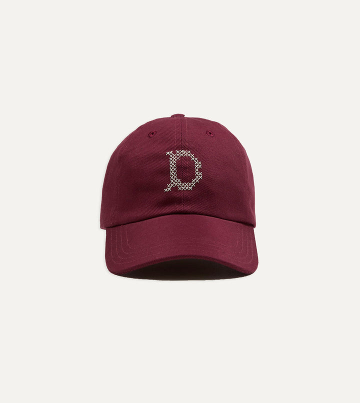 Drake's: Burgundy Cross-Stitch 'D' Cotton Twill Baseball Cap