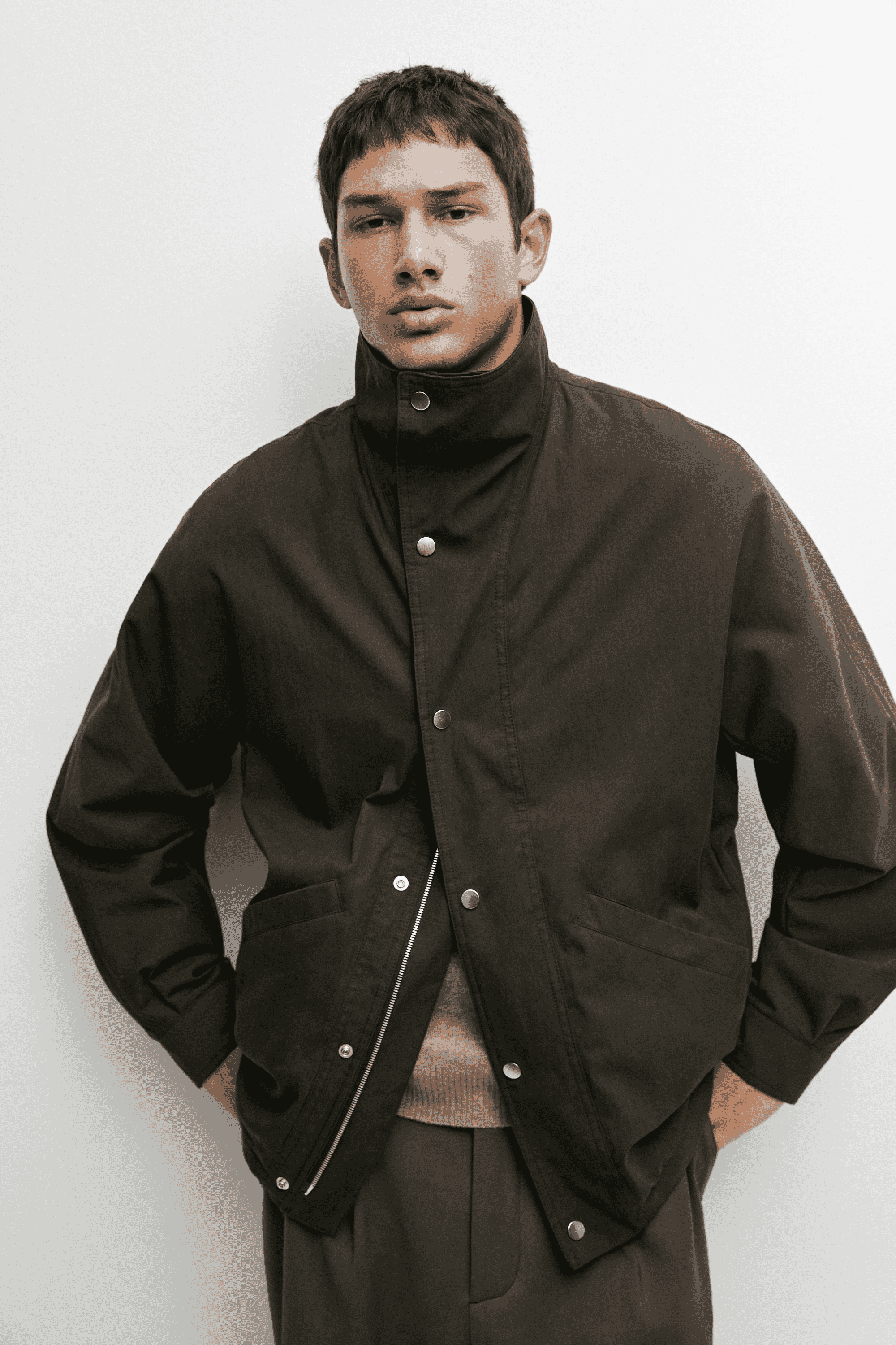 Massimo Dutti: Cotton blend funnel neck jacket