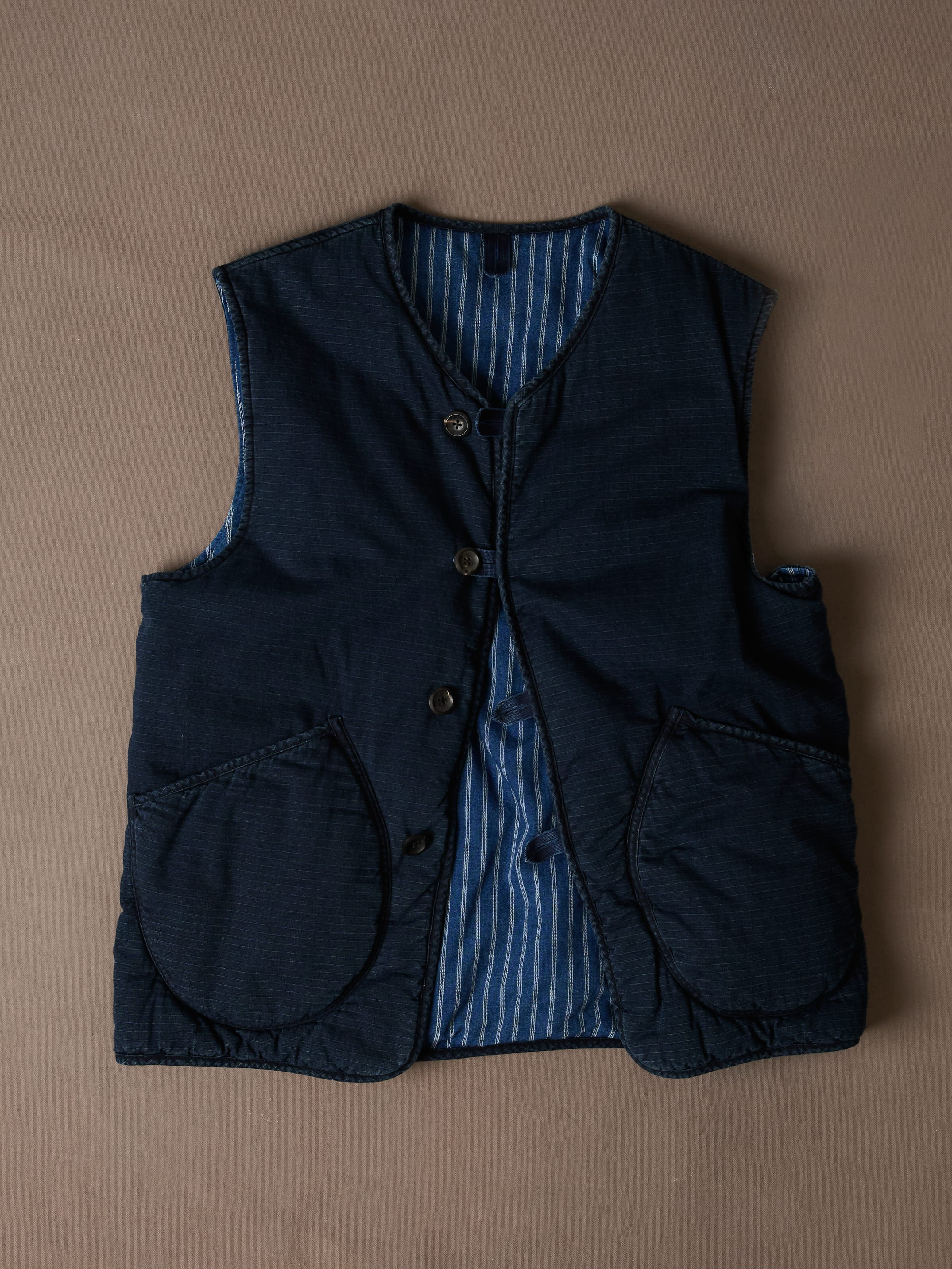 Drake's: Indigo Cotton Wadded Vest