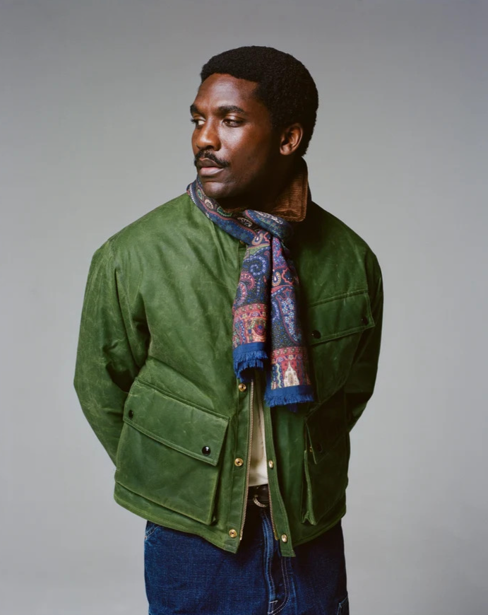 Drake's: Light Green Waxed Cotton Wader Jacket