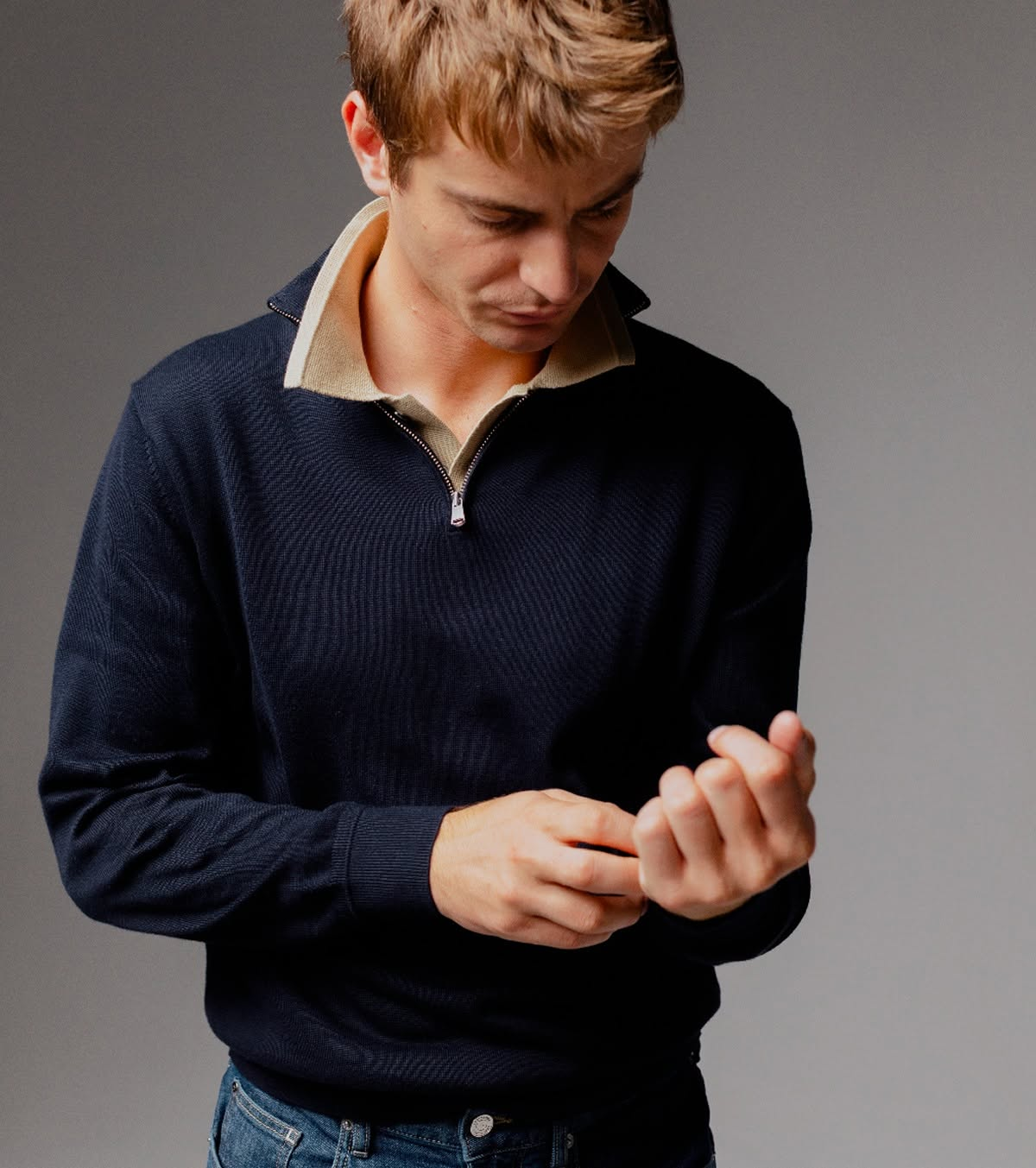 LESTRANGE: The 24 Quarter Zip Knit Cotton Silk Blend