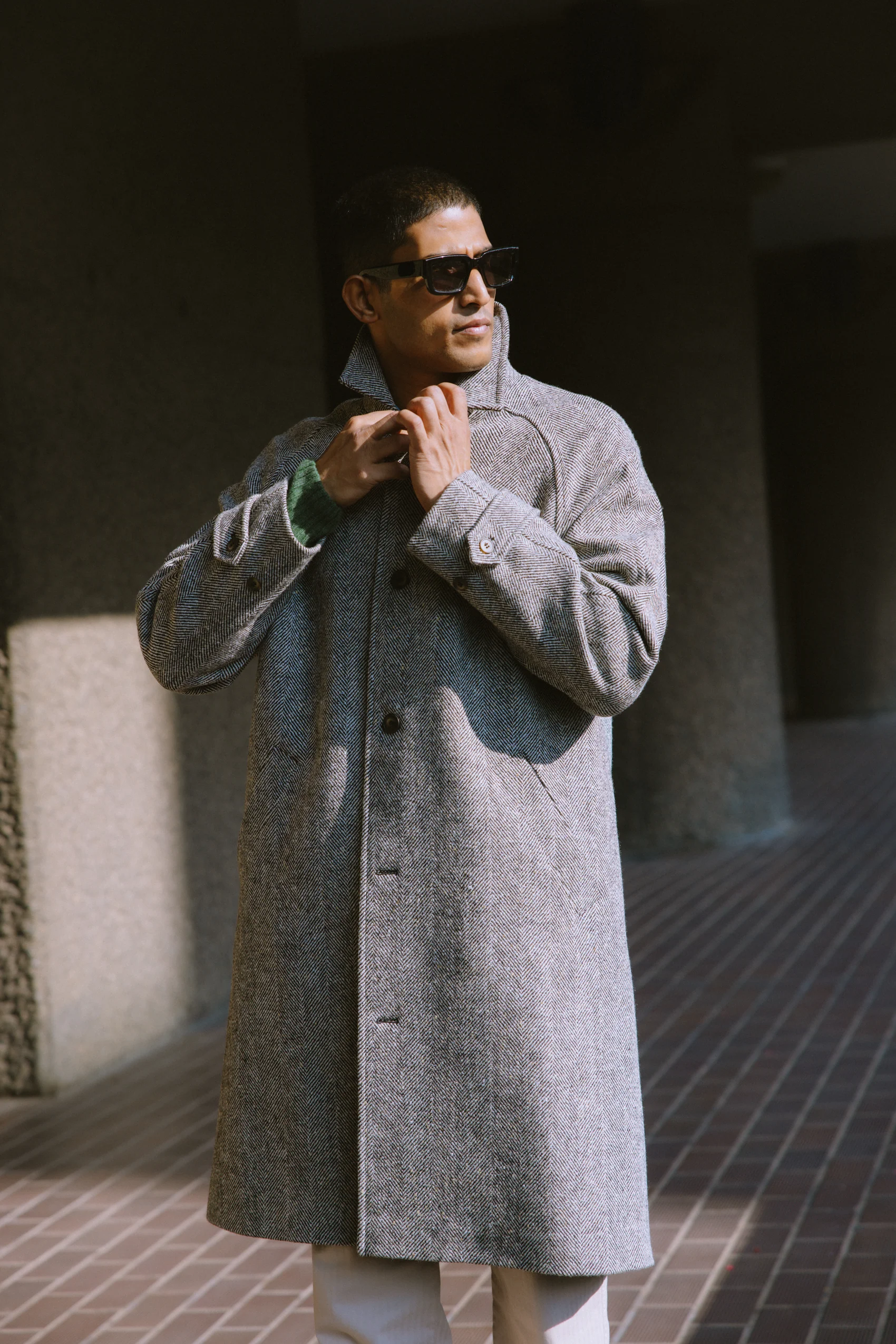Percival: Herringbone Wool Car Coat Made In England