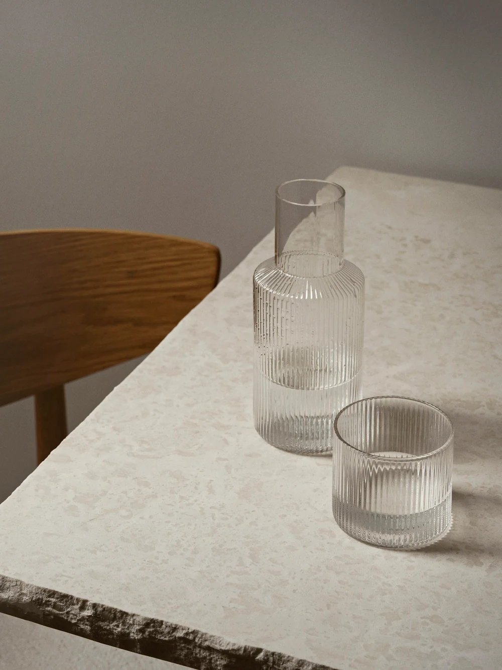 FERM LIVING: Ripple textured small glass carafe set 500ml