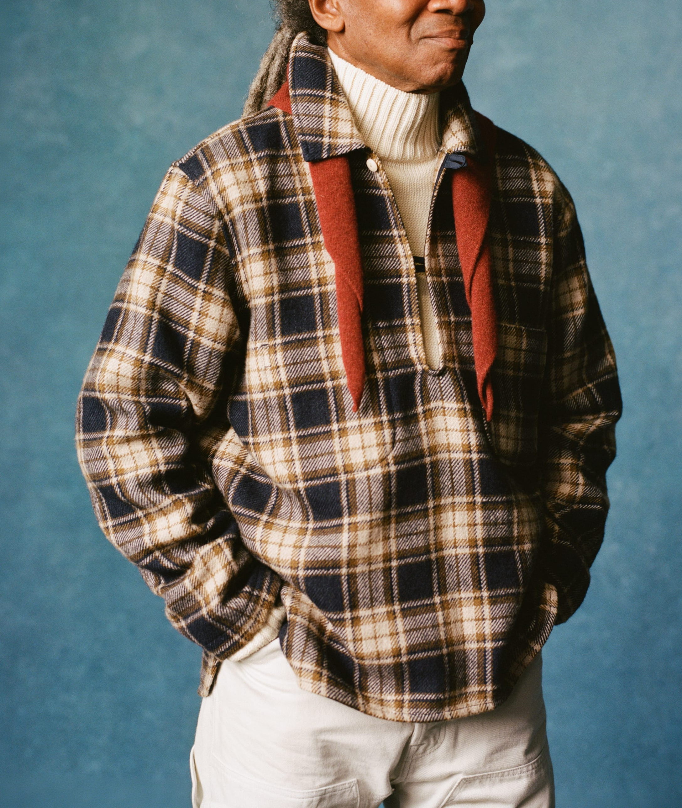 Drake's: Brown and Navy Linen-Wool Smock