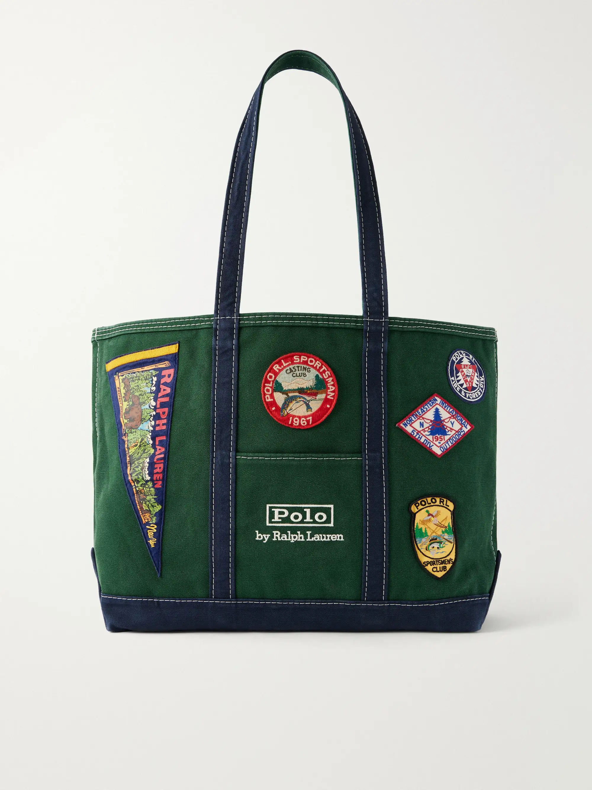 POLO RALPH LAUREN: Appliquéd Logo-Embroidered Cotton-Canvas Tote Bag