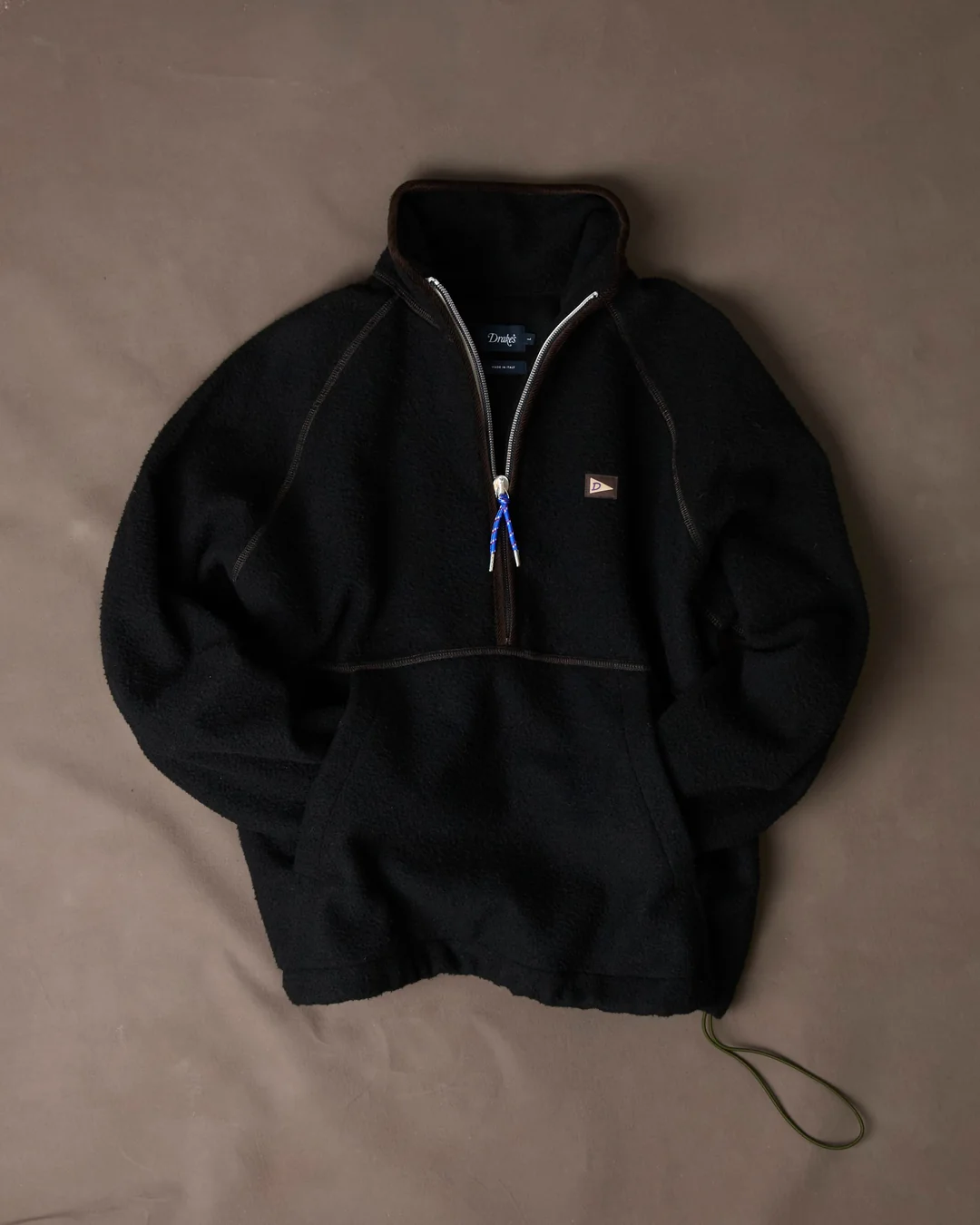 Drake's: Black Casentino Wool Half-Zip Pullover Fleece