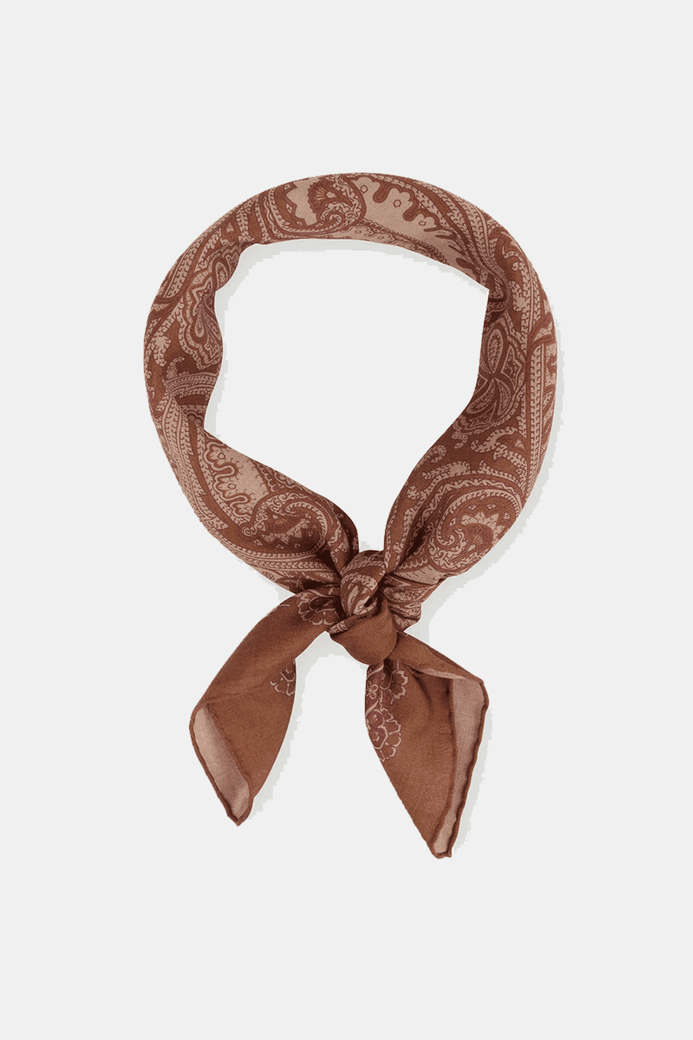 Besnard: Light Brown Paisley Print Wool Silk Neckerchief