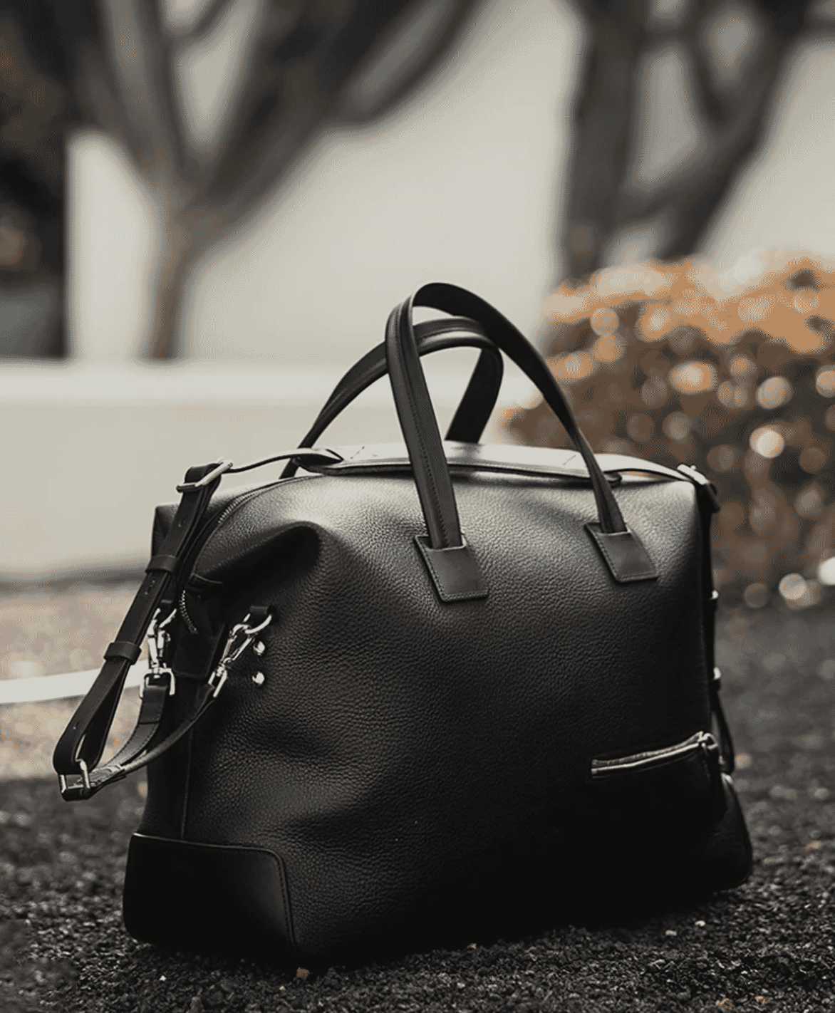 Lundi: 48-hour travel bag WESLEY Black Grained Leather