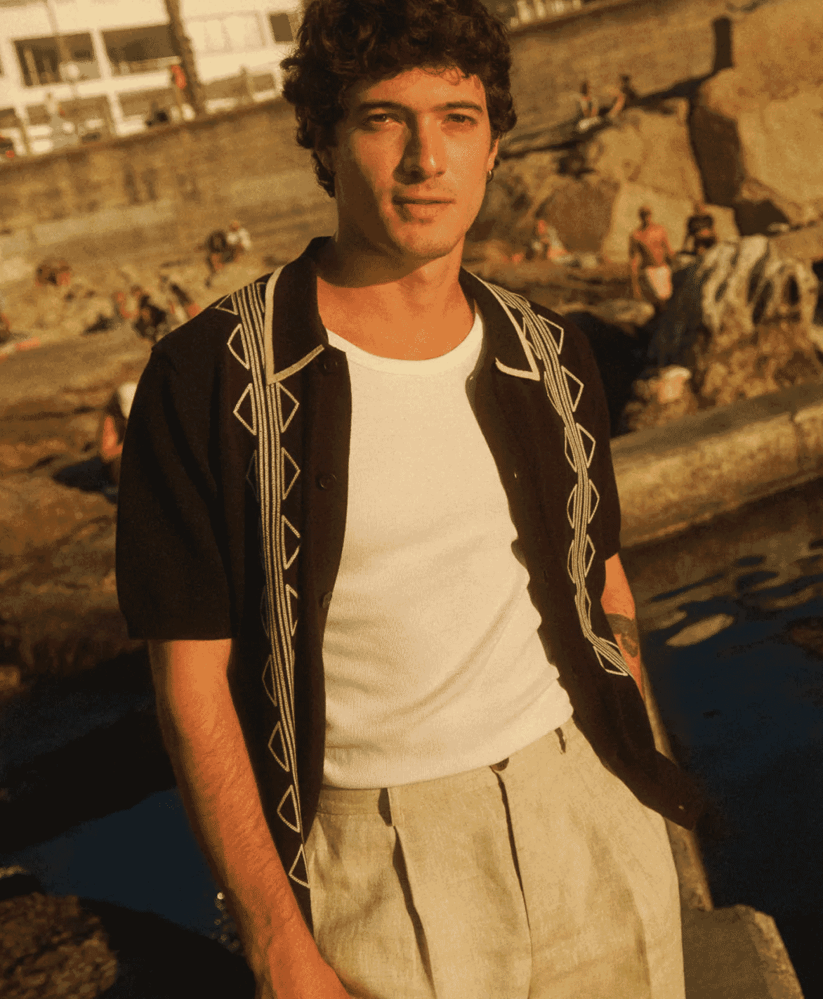 Wax London: Tellaro - Black And Ecru Retro Embroidered Shirt