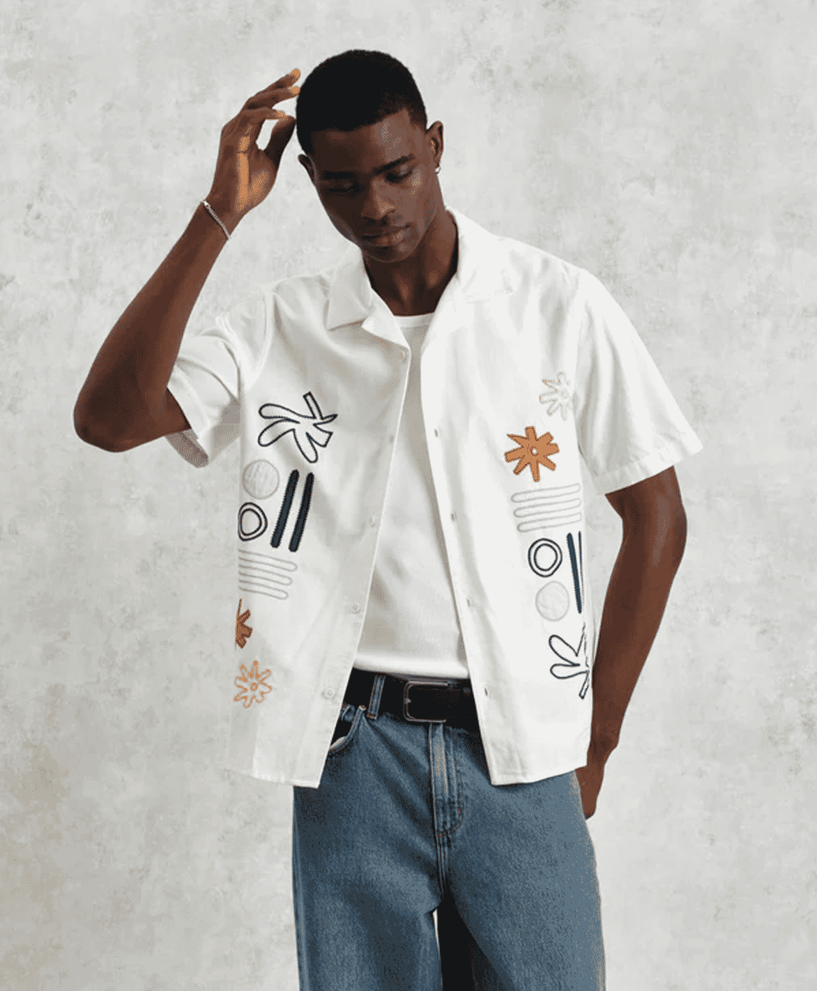 Wax London: Didcot - Abstract Applique Short-Sleeve Shirt