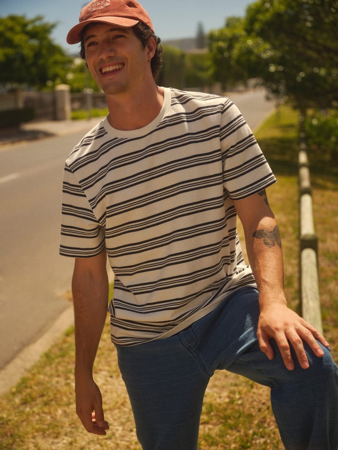 Wax London: Textured Stripe Organic Cotton T-Shirt