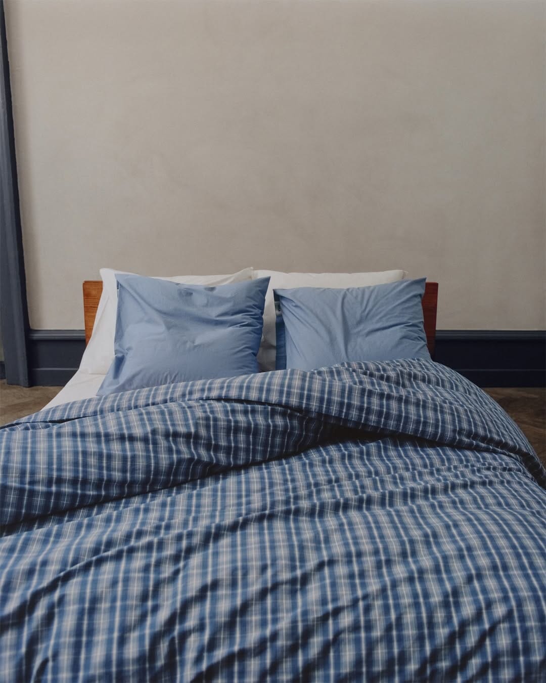 TEKLA: Percale Checked Super-King Cotton Duvet Cover