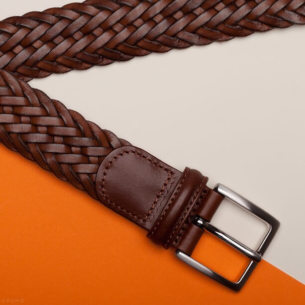 Brown Woven elasticated leather belt, Anderson's