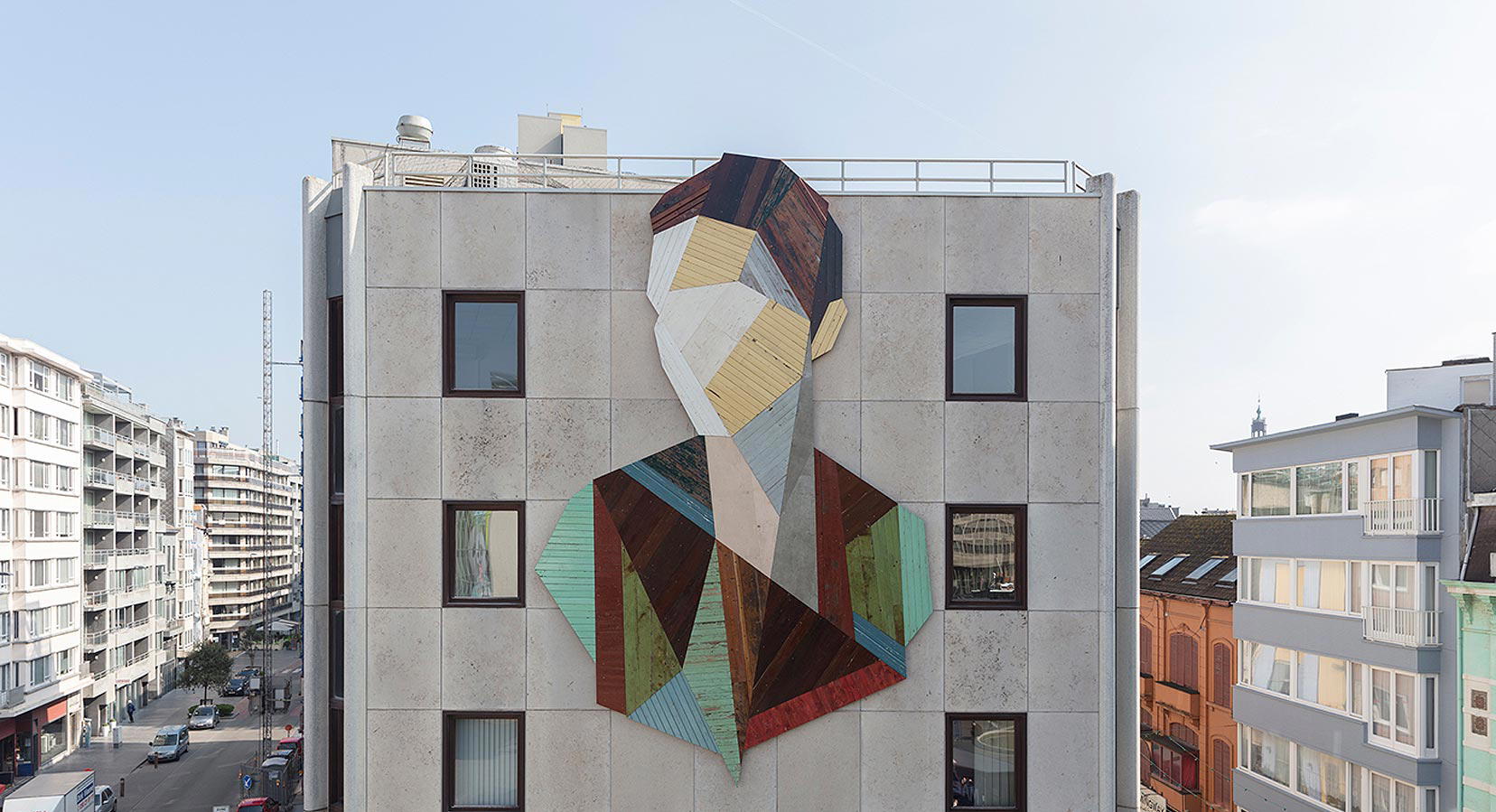 Strook Constructs Giant Geometric Portraits From Reclaimed Wood