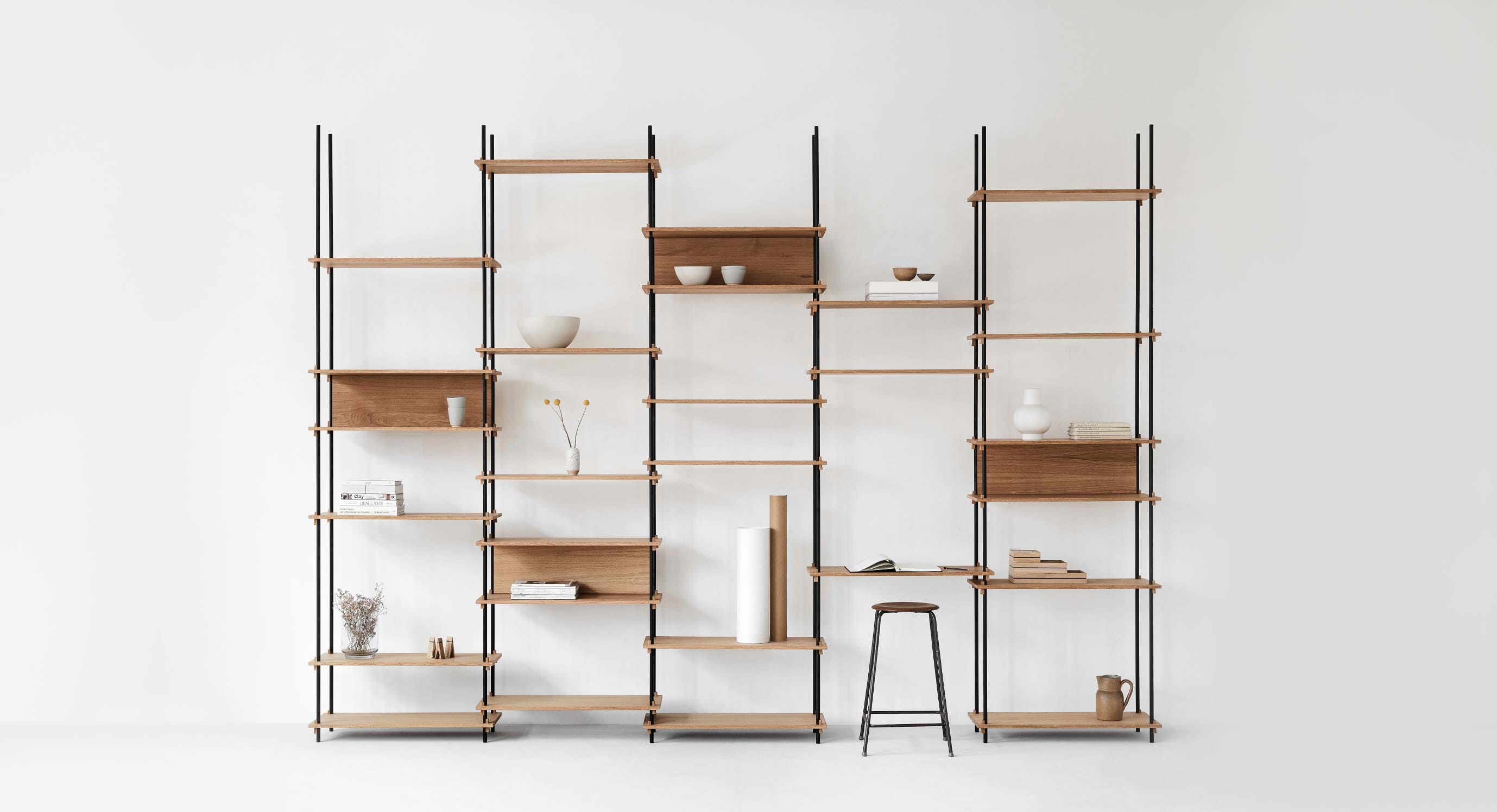 Несколько полок. MOEBE стеллаж. MOEBE Shelving. Минималистичный стеллаж. Система полок.