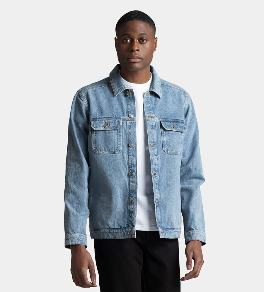 Crew neck shop denim jacket