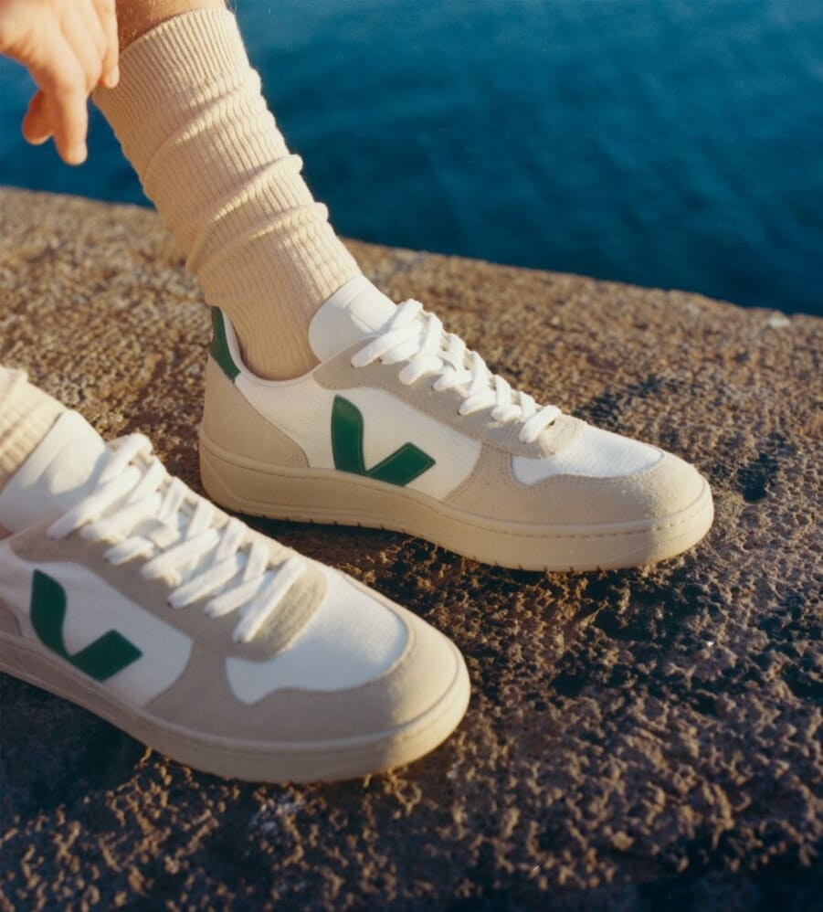 Green, cream and white V-10 Veja sneakers 