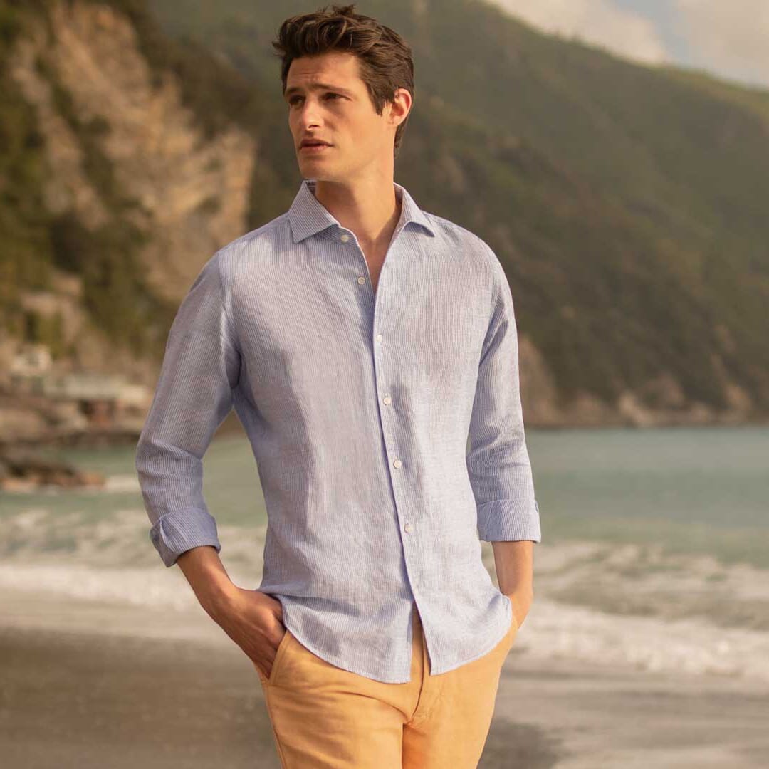 Men's Navy Blue Shirts, Linen, Oxford & Striped