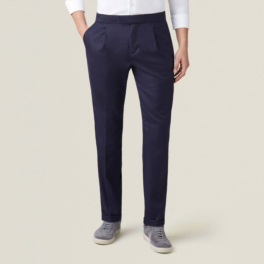 Dark Blue Slim Fit Wool Pants for Men by GentWith | Worldwide Shipping