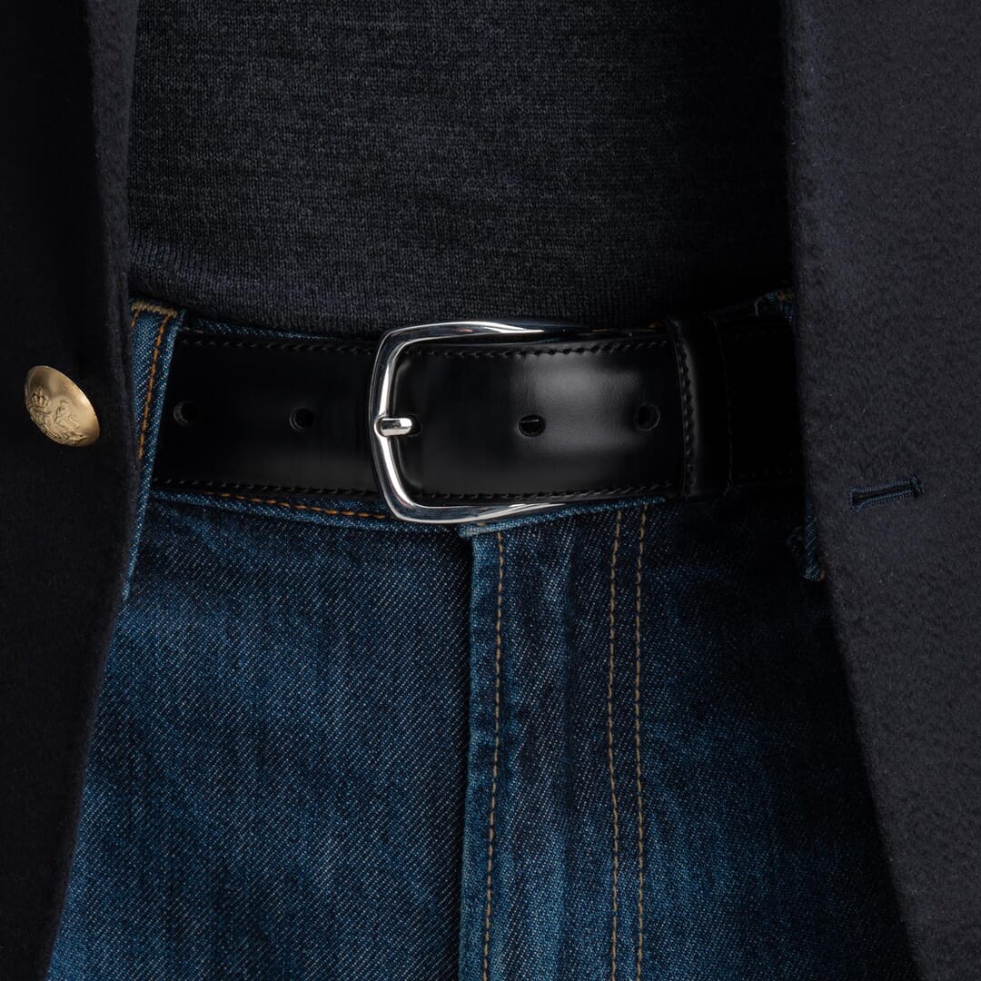 Mens Smart Black Leather Jeans Belt - BELT DESIGNS