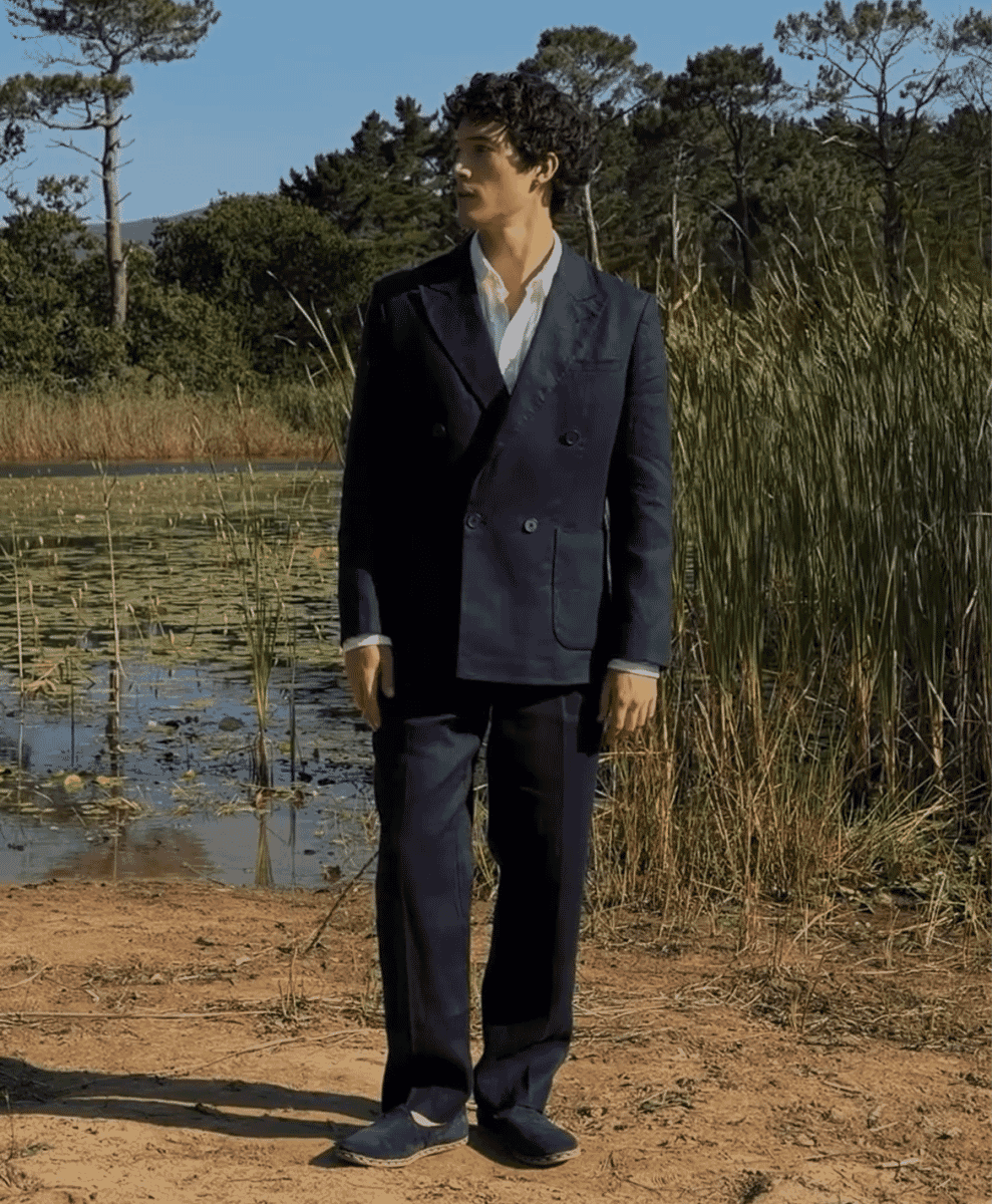 wax london Vigo - Navy Linen Double-Breasted Blazer