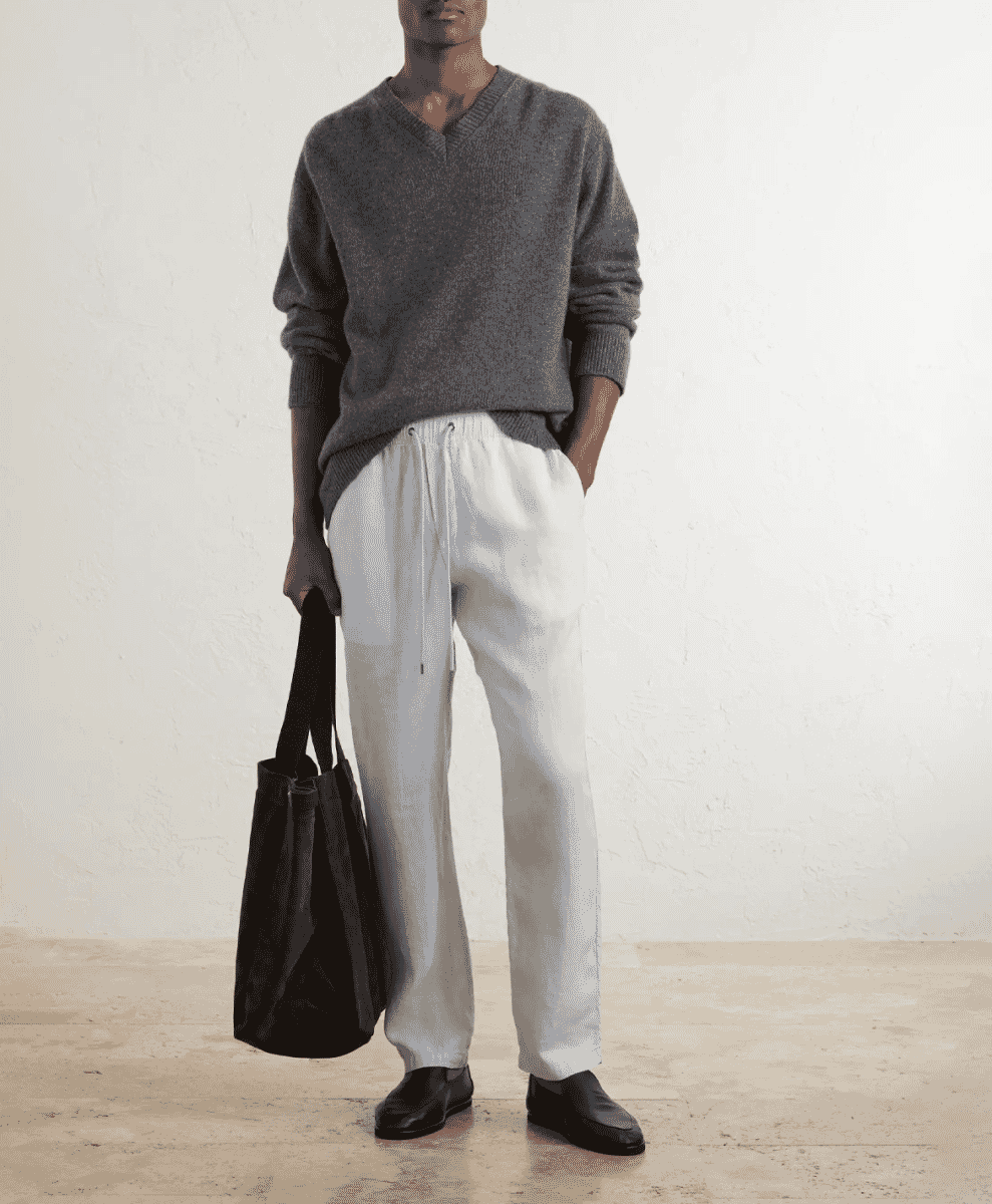 JAMES PERSE
Straight-Leg Garment-Dyed Linen Drawstring Trousers