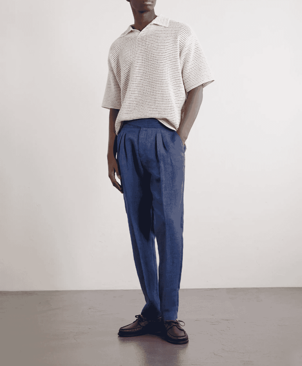 MR P.
Steve Tapered Pleated Herringbone Linen Trousers