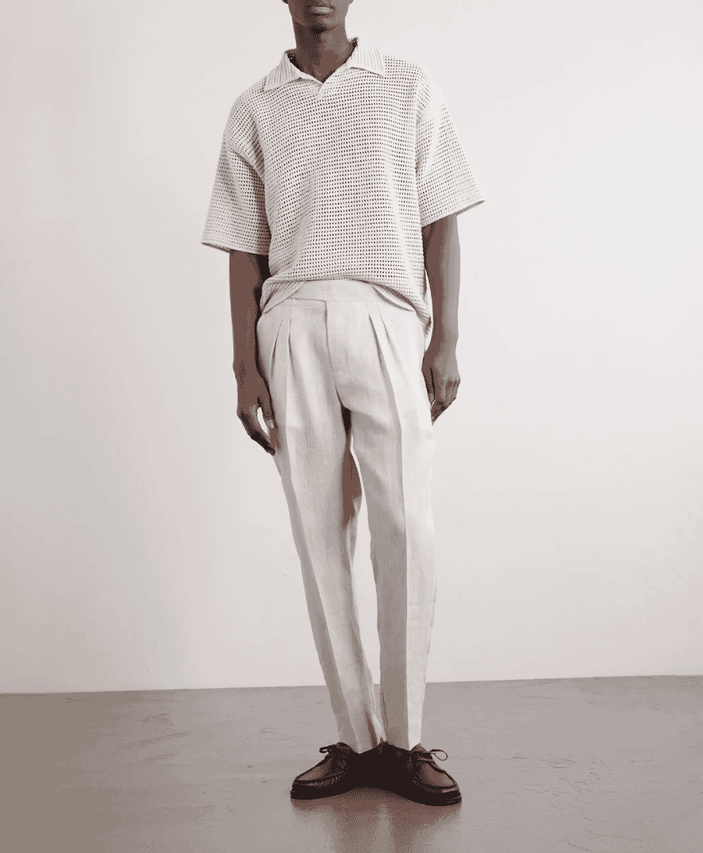 MR P.
Steve Tapered Pleated Herringbone Linen Trousers