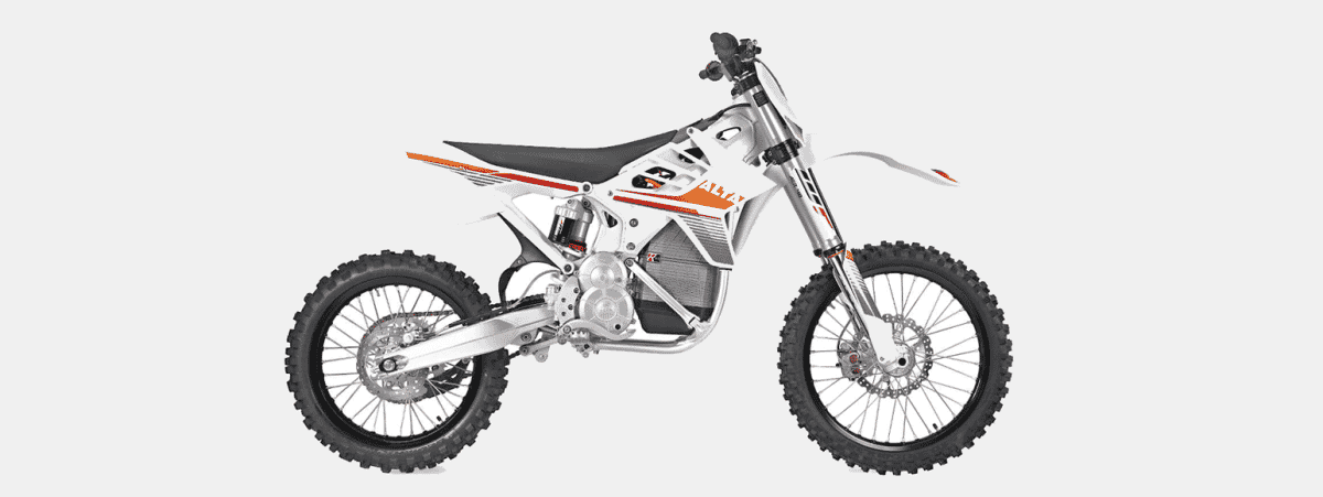 White and Orange Alta Motors Redshift MX Electric Dirt Bike