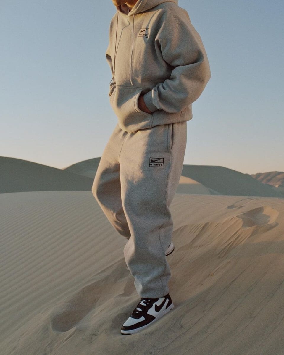 Desert Stussy Nike Collaboration Grey Sweatpants and hoodie