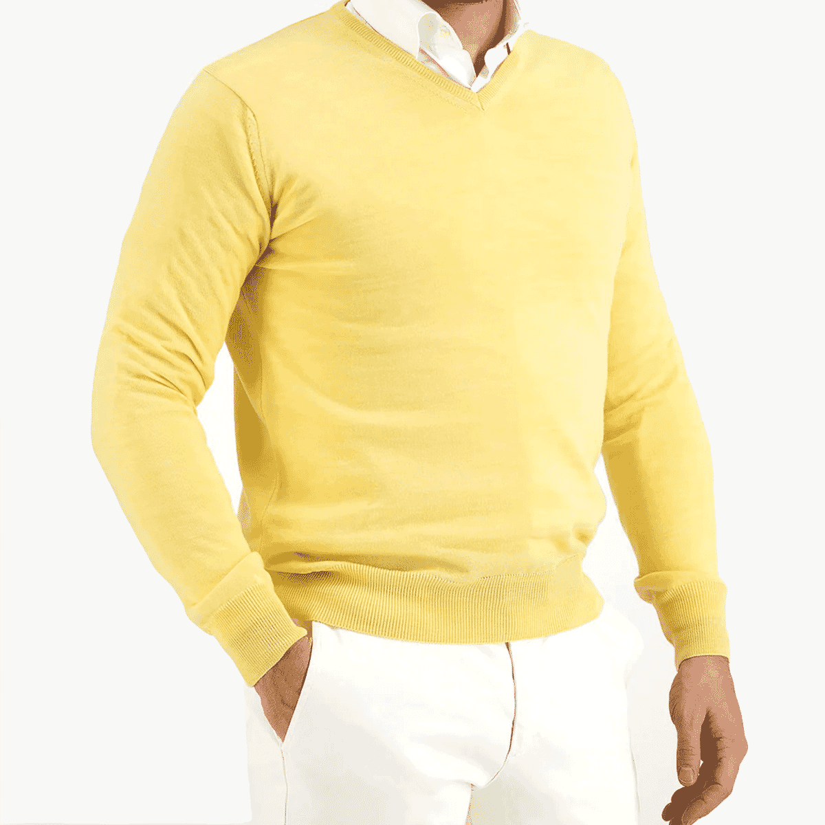 Pedort Men 2023 Fall Sweater Cute Elegant Soft Long Sleeve Knit Pullover  Sweaters Yellow,2XL