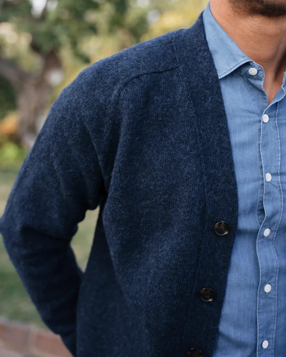 Navy blue 2025 cardigan outfit mens