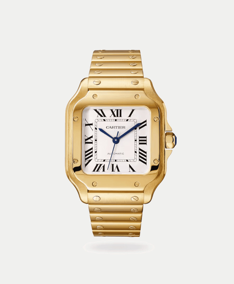 Cartier
Santos De Cartier Watch Medium Model, Automatic Movement, Yellow Gold, Interchangeable Metal And Leather Bracelet