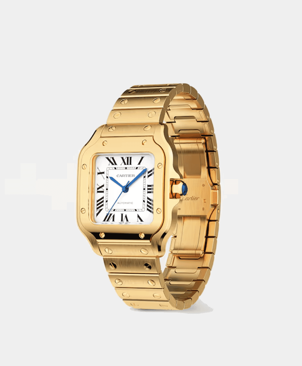 Cartier
Santos De Cartier Watch Medium Model, Automatic Movement, Yellow Gold, Interchangeable Metal And Leather Bracelet