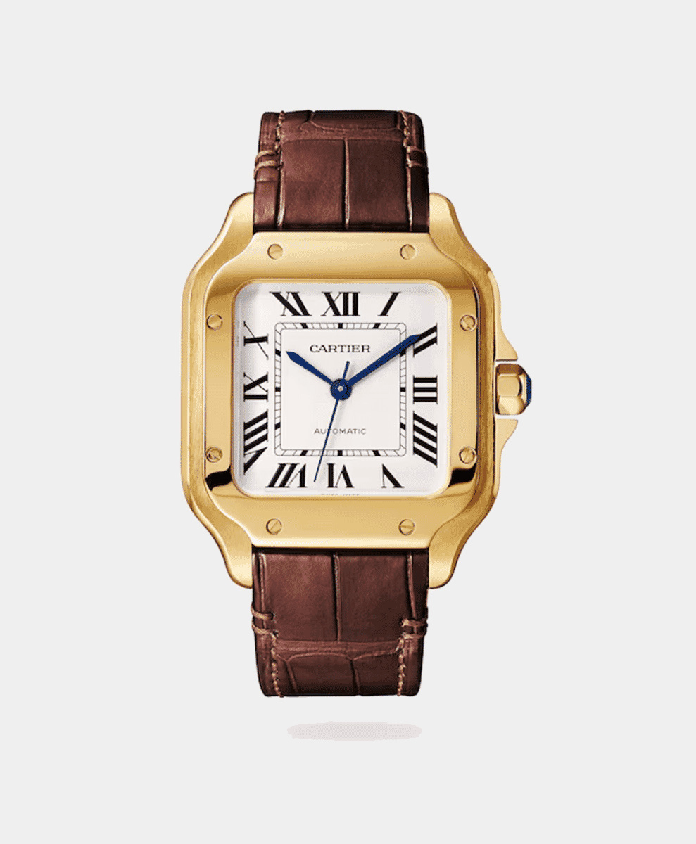 Cartier
Santos De Cartier Watch Medium Model, Automatic Movement, Yellow Gold, Interchangeable Metal And Leather Bracelet