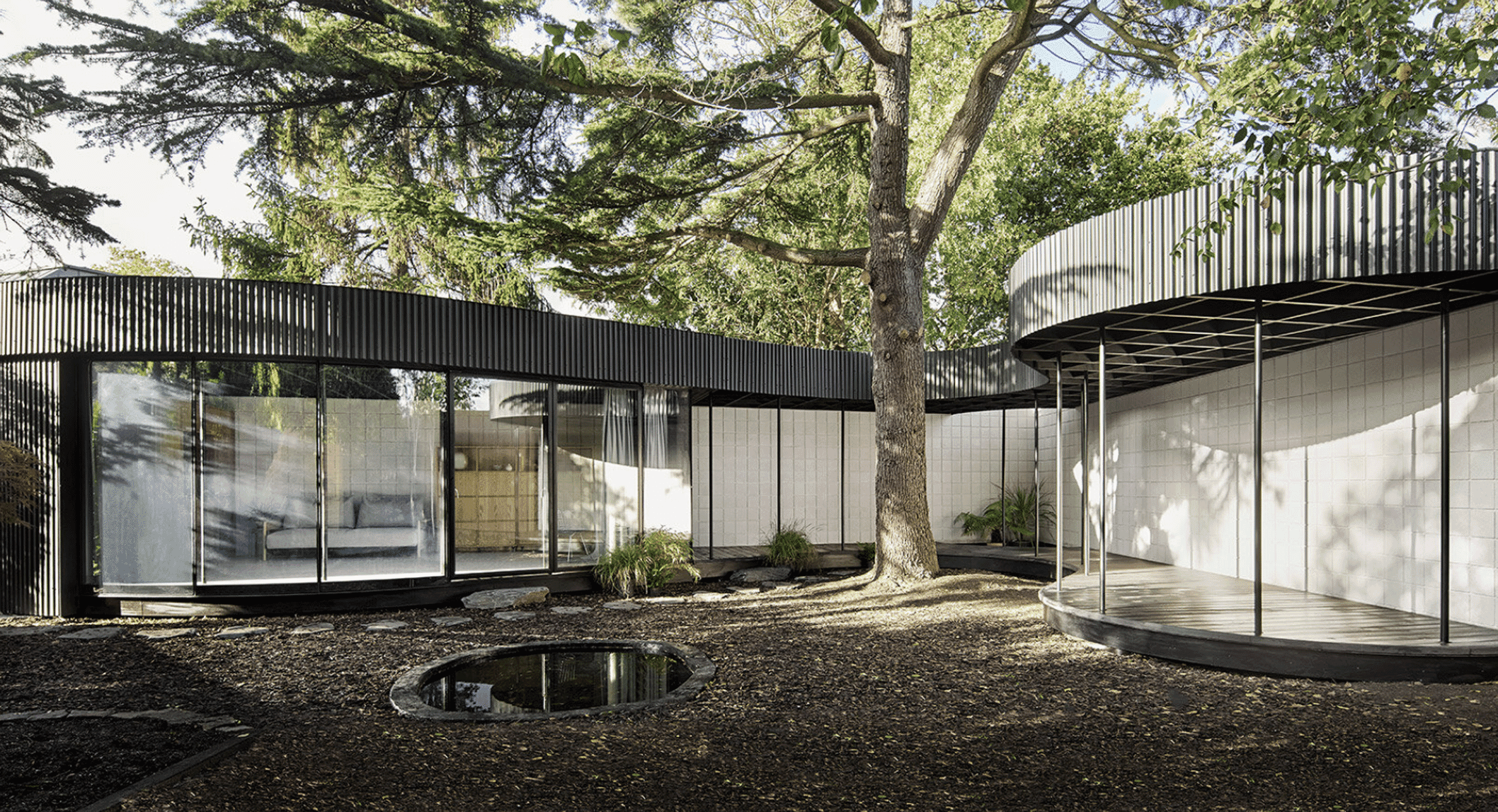 Black modern house celebrates nature: A Room Around A Tree by Tikari Works