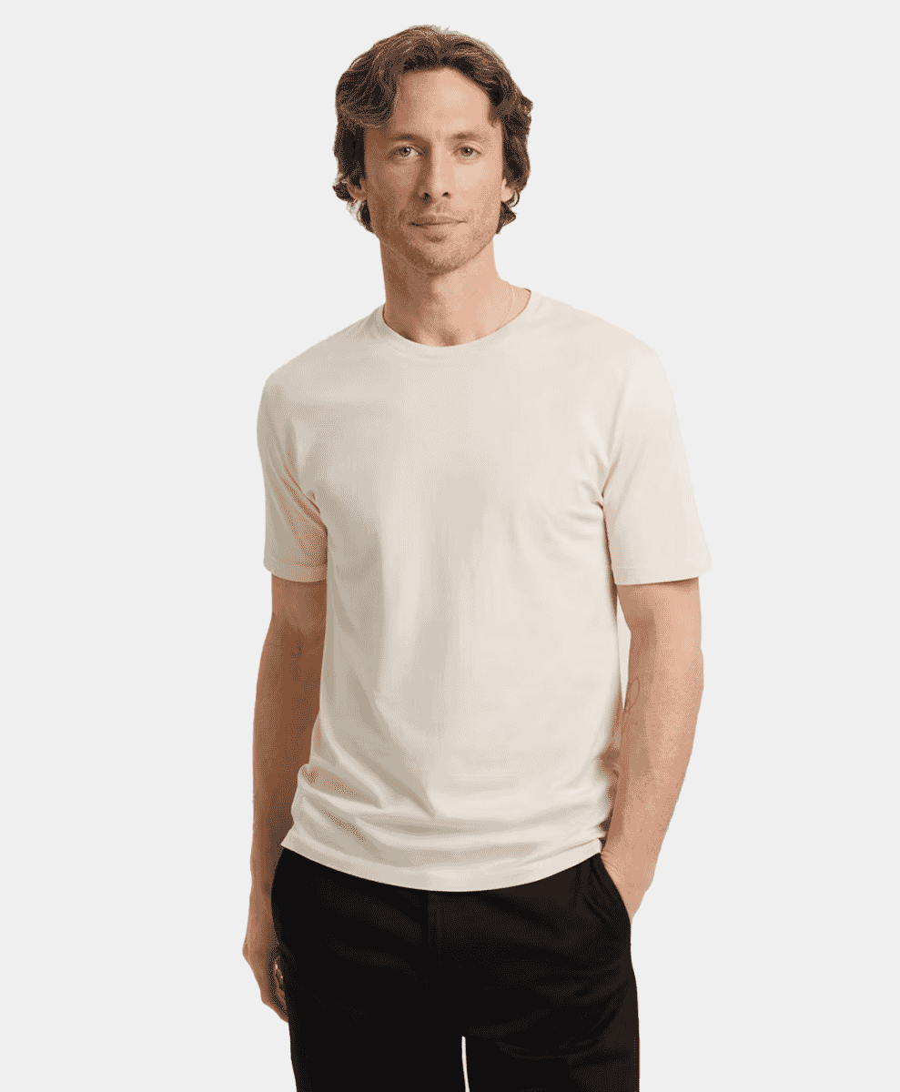 Mens summer capsule wardrobe asket sand t-shirt