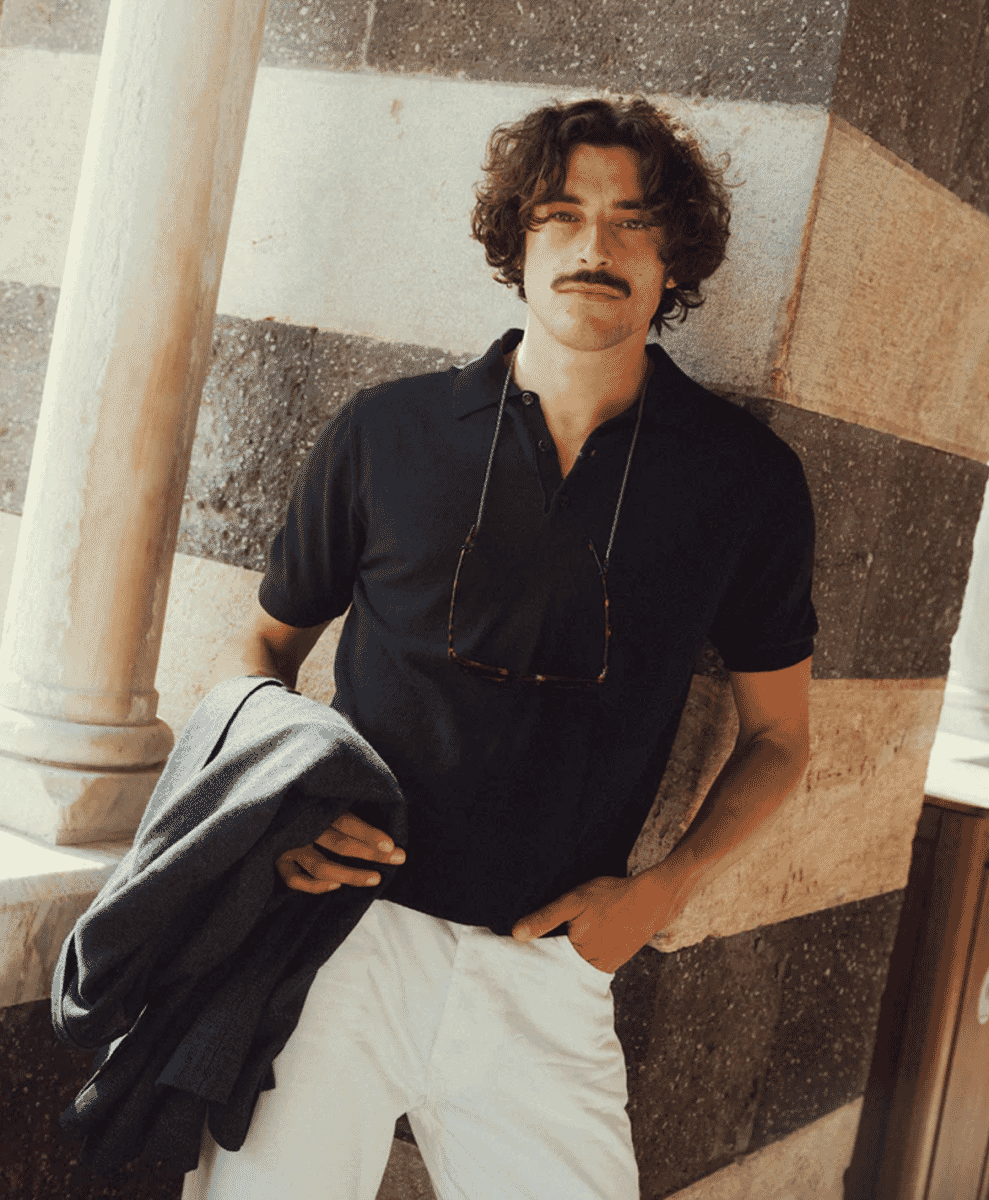 Mens summer capsule wardrobe Velasca navy polo