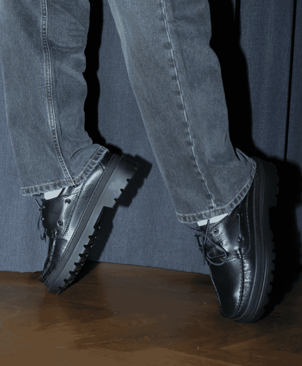 S.T. Valentin - Black Italian Leather Chunky Sole Boat Shoes