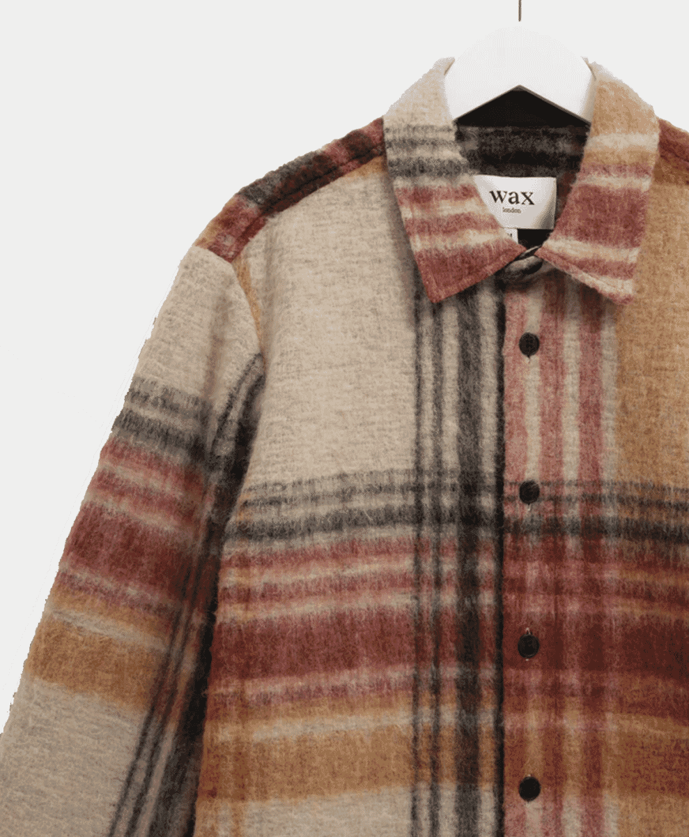 Nolan - Natural And Multicolour Check Wool Overshirt WAX LONDON
