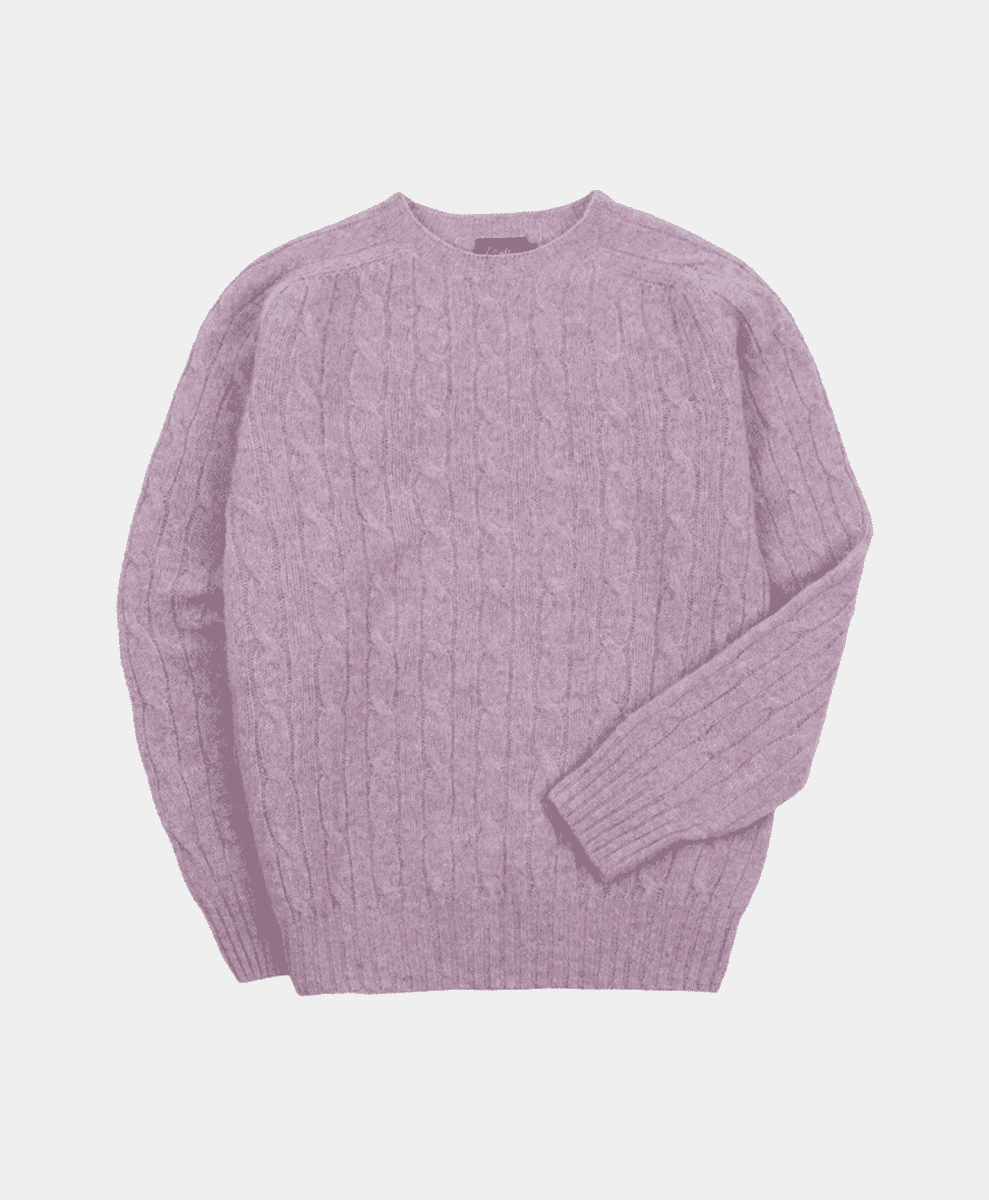 Lilac Brushed Cable Knit Shetland Crew Neck Jumper