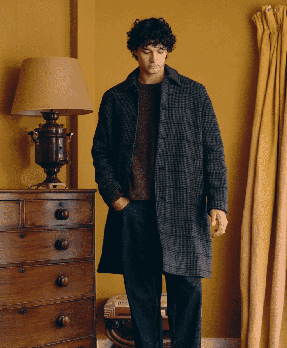 Stan - Navy And Grey Puppytooth Check Wool Car Coat
WAX LONDON