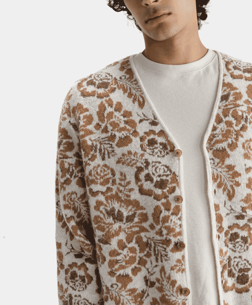 Wax london Alban - Natural And Brown Floral Textured Jacquard Cardigan