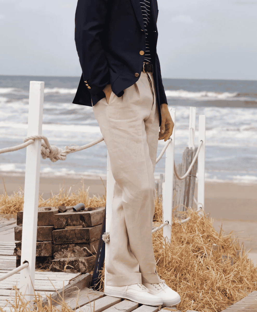 BESNARD Stone Single Pleat Linen Trousers